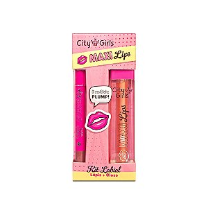 Kit Labial Lápis + Gloss Maxi Lips (COR 03) - City Girls