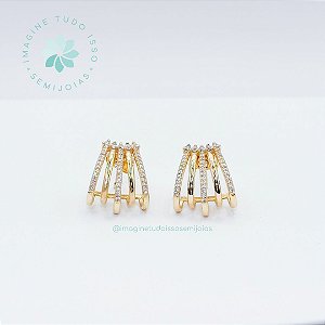 Brinco Semijoia Ear Cuff Cravejado e Liso Delicado (dourado)