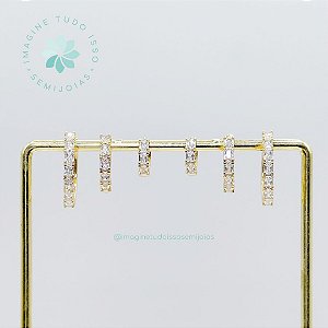 Trio de Brincos Semijoias Argola Cravejado Click (dourado)