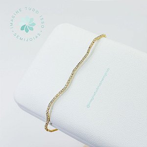 Pulseira Semijoia Cravejada Delicada Gravatinha (dourada)