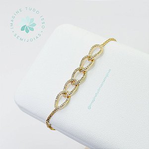 Pulseira Semijoia Corrente Cravejada Gravatinha (dourada)
