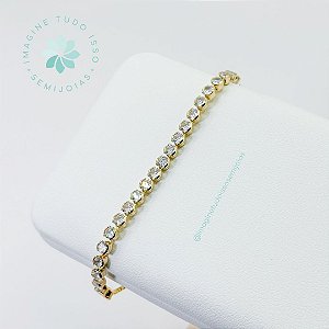 Pulseira Semijoia Bolinhas Brilhantes Gravatinha (dourada)