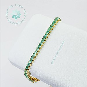 Pulseira Semijoia Estilo Riviera Verde Esmeralda (dourada)