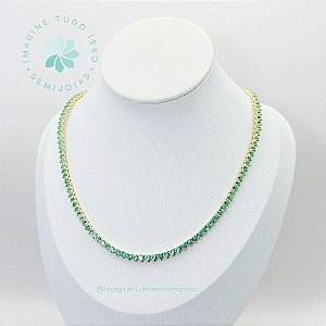 Colar Semijoia Estilo Riviera Verde Esmeralda 40cm (dourado)