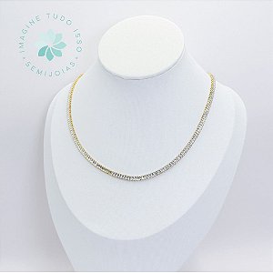 Choker Semijoia Estila Riviera Baguete 35cm (dourado)