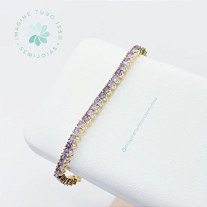 Pulseira Semijoia Estilo Riviera Lilás (dourada)