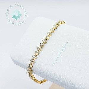 Pulseira Semijoia Trevinhos Cravejados (dourada)