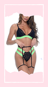 Conjunto com Liga Ludi Neon Verde e Preto | Tamanho G