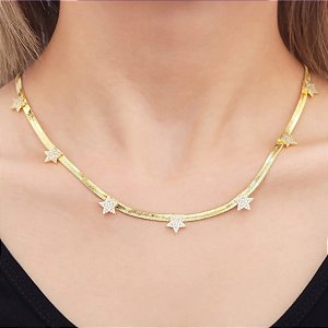 Colar Fita Com Estrelas