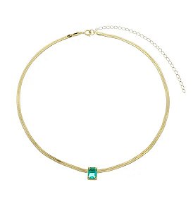 Colar Choker Malha Fita com Cristal Turmalina