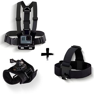 Kit Suporte Cinta Cabeça/peito/mão P/gopro E Outras Cameras