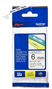 Fita de etiquetagem Brother P-touch Tze-211 6 mm 8 m preta sobre branco