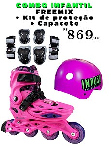 COMBO PATINS INFANTIL Freemix ROSA + kit infantil FILA + Capacete