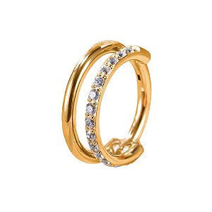 Segmento Duplo Liso & Cravejado | Tit. PVD Gold | Piercing de Orelha