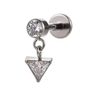 Joia Labret Pingente Triângulo CZ | Titânio | Piercing de Orelha