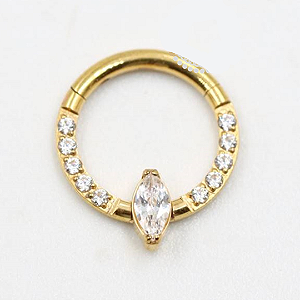 Segmento Cravejado com Detalhe | Tit. PVD Gold | Piercing de Argola