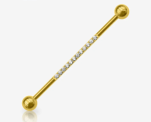 Transversal com Zircônias | Tit. PVD Gold | Piercing de Orelha