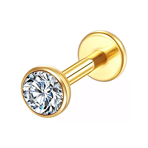 Joia Labret Pedra CZ Flat | Tit. PVD Gold | Piercing de Orelha