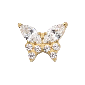 Joia Labret Borboleta Cravejada | Tit. PVD Gold | Piercing de Orelha