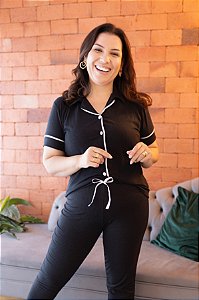 PIJAMA AMERICANO MEIA ESTAÇÃO - PRETO