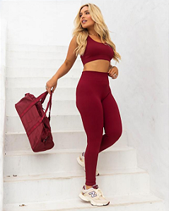 CONJUNTO FITNESS FEMININO TOP NADADOR + LEGGING CANELADA GABI - MARSALA