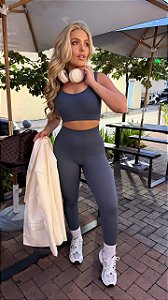 CONJUNTO FITNESS PREMIUM: TOP + LEGGING CÓS ALTO TL AZUL PETROLEO