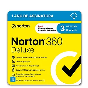 Norton Antivirus 360 Deluxe 25GB 3 Dispositivos 1 Ano