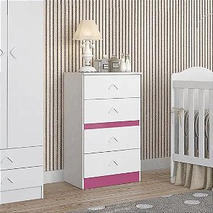 Cômoda Infantil 4 Gavetas MDP Flex Atualle Móveis Branco / Rosa Brilho