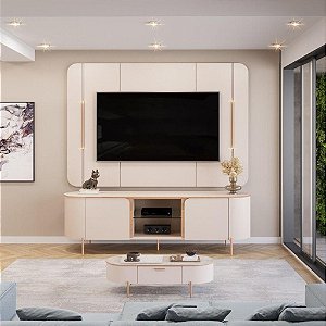BANCADA DJ MOVEIS COM PAINEL ADELE OFF WHITE/OFF WHITE