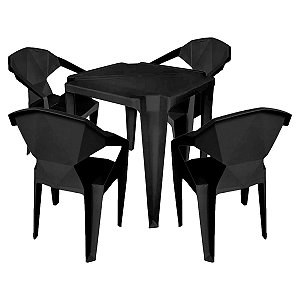 Kit Mesa Quadrada Monobloco Preto Com 4 Cadeiras Futurista