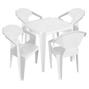 Kit Mesa Quadrada Monobloco Branca Com 4 Cadeiras DIAMOND