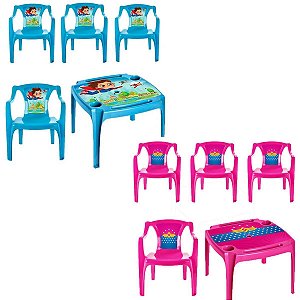 Kit Mini Mesa Infantil + 4 Cadeira Plástica Heroi Maravilha