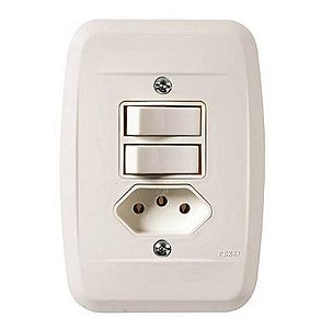 Interruptor 2 Tecla 10A+TOMADA 2P+T 20A 250V Com Placa Branco Pezzi