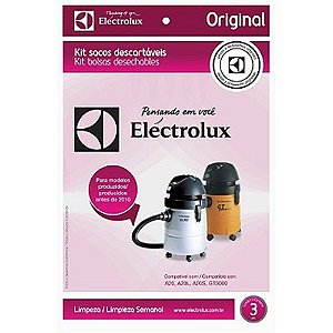 Saco Descartável Aspirador Electrolux A20, A20L, A20 S, Gt3000, Gt30N Até 2010 Kit Com 3 Unidades