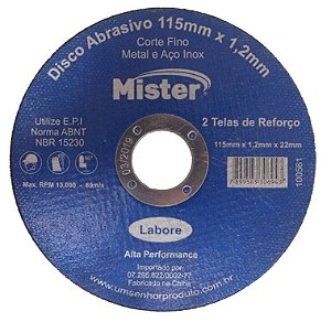 Disco Corte Aço Inox Mister 115 X 1,2 X 22Mm