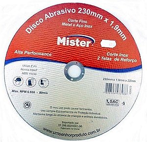 Disco Corte Aço Inox Mister 228 X 1,9 X 22Mm