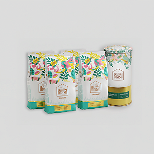 Kit com 4 Cafés Gourmet em Grãos 500g + 1 Lata Edição Especial de Café Gourmet Moído 250g