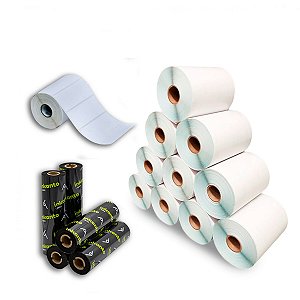 Kit 10 Rolos Etiqueta 10x5 100x50 Couche + 5 Ribbons Cera