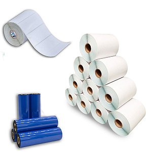 Kit 10 Rolos Etiqueta 10x3 100x30 Couche Adesiva + 5 Ribbons Cera