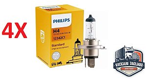Kit 4 Lampada Philips Halogena H4 12v 60w / 55w Standard