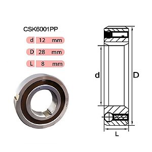 Rolamento Catraca Contra Recuo CSK6001 PP = KK6001 PP = NKT6001 PP - Medidas:12X28X8mm