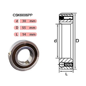 Rolamento Catraca Contra Recuo CSK6006 PP = KK6006 PP = NKT6006 PP - Medidas:30X55X13mm