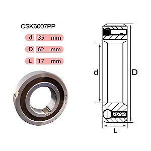 Rolamento Catraca Contra Recuo CSK6007 PP = KK6007 PP = NKT6007 PP - Medidas:35X62X14mm