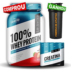 Kit  - 100% Whey Shark Pro 900g + Creatina 300g Pura (Brinde Coqueteleira)