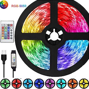 Fita de Led USB Rgb 5050 Colorida 3m Para PC Gamer  Com Controle  - 82544