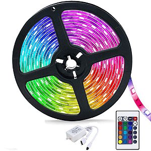 Fita Led Colorida 5m Rgb Com Controle Remoto + Fonte 2A - 82507