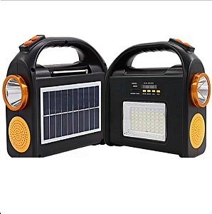 Luminária Solar com Lanterna e Rádio Preto - 84070