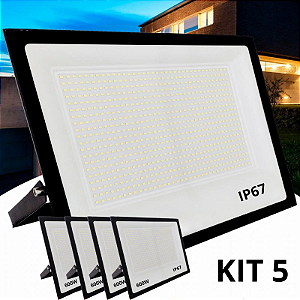 Kit 5 Refletor Led 600w Mini Branco Frio Ip67 - 82149