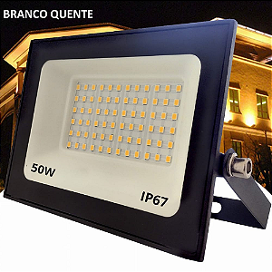 Refletor Led 50w Branco Quente Luz Amarela Ip67 - 82403