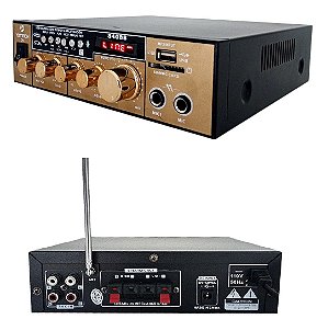 Amplificador de Som com Bluetooth FM SD USB Karaokê 110V/12V Receiver - 84088